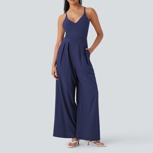 HALARA Breezeful Jumpsuit Wide Leg Navy MP petite 28" inseam